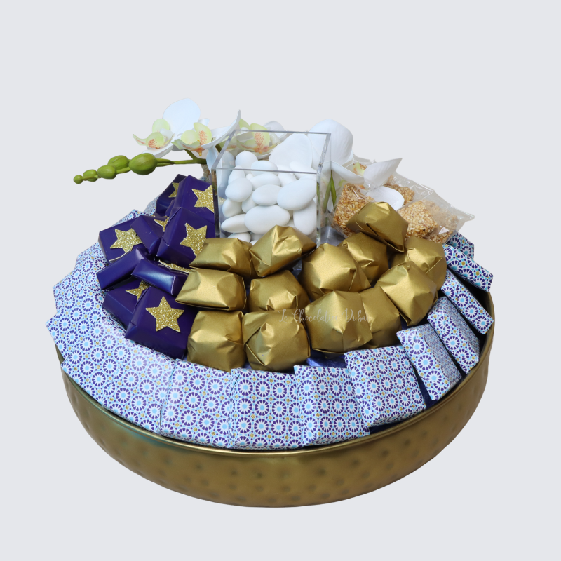 FLOWER DECORATED DESIGNED CHOCOLATE METALLIC TRAY