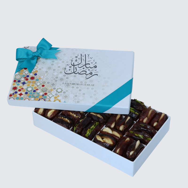 Ramadan designed premium nut stuffed dates 15-piece hard box