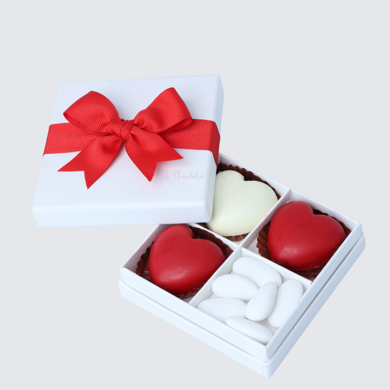 Happy valentine's heart chocolate & almond dragees 4-piece hard box