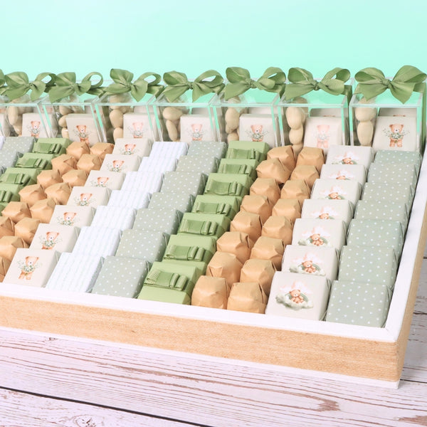 Baby sage green designed chocolate & giveaways large leather tray