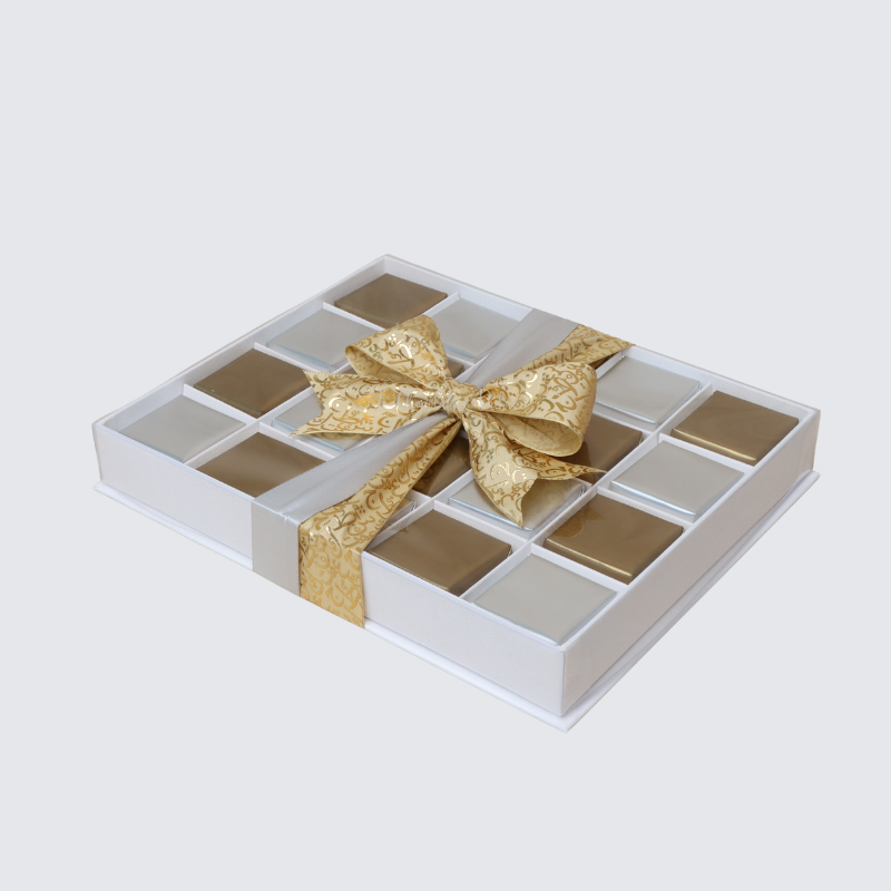 Calligraphic ribbon decorated chocolate view top box