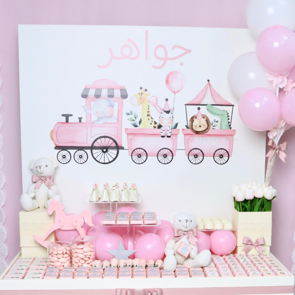 Baby girl personalized and decorated chocolate stand tray