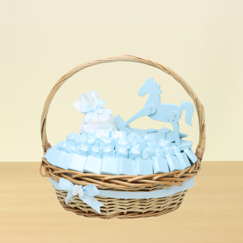 Luxury baby boy rocking horse decorated chocolate basket