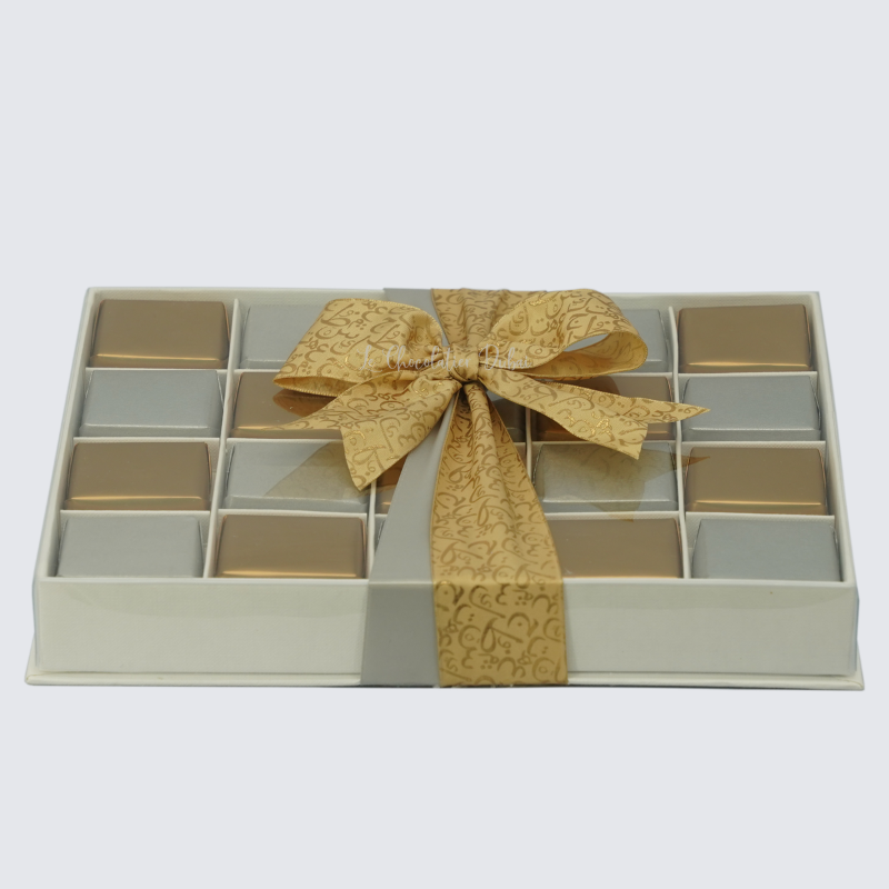 Calligraphic ribbon decorated chocolate view top box