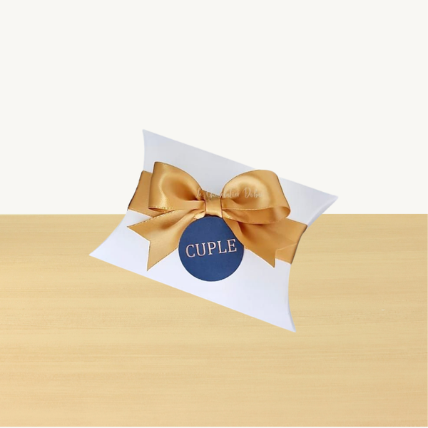 Set of 20 Corporate chocolate pillow box giveaway with company logo tag and grosgrain ribbon