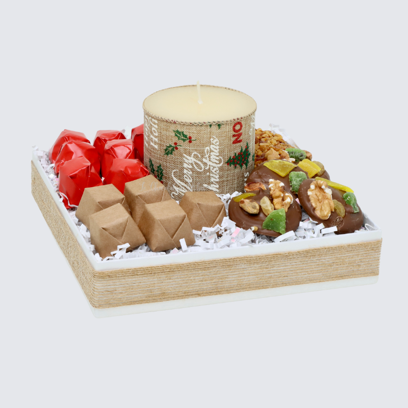 Christmas decorated candle & chocolate box