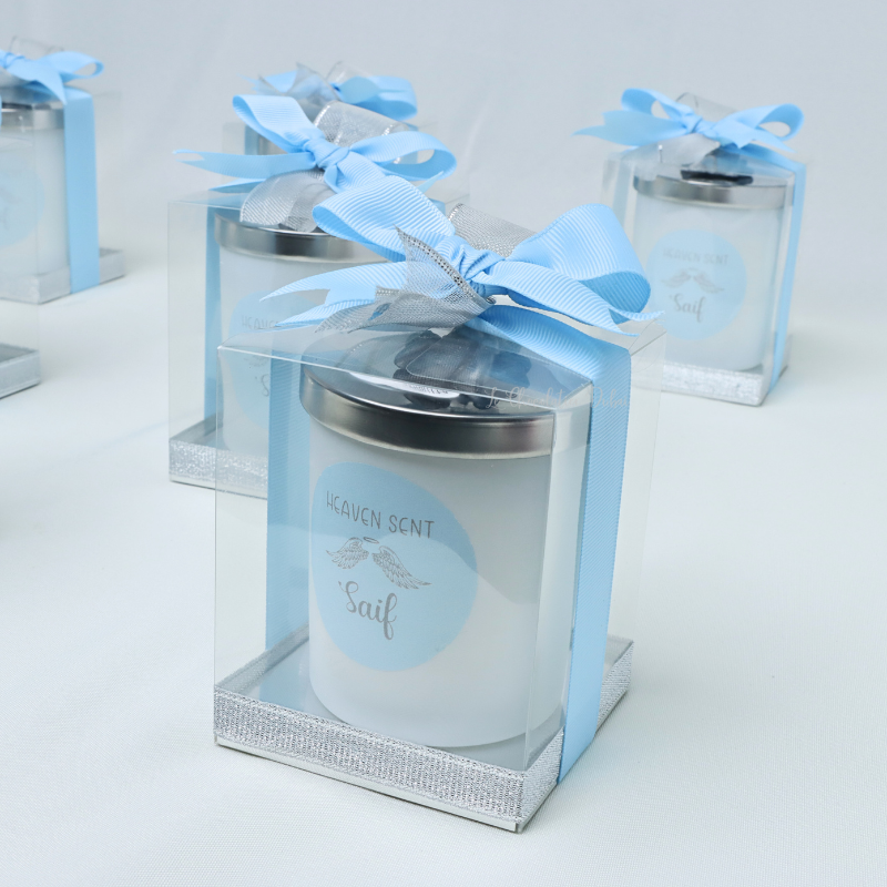 Set of 20 pcs baby boy angel designed candle glass jar