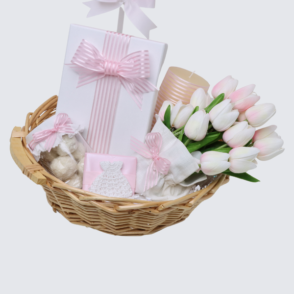 Baby girl balloon decorated chocolate basket