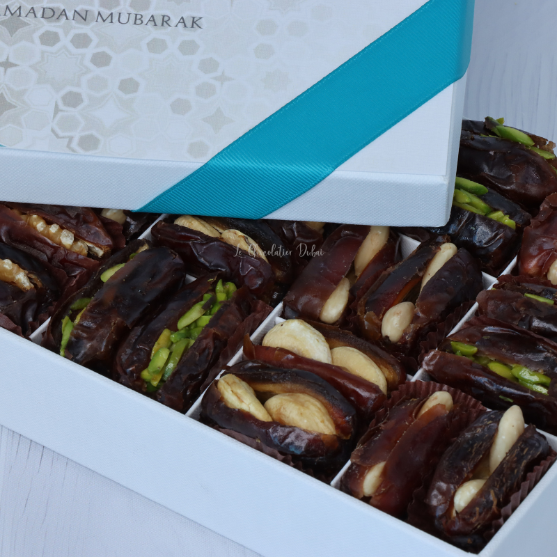 Ramadan designed premium nut stuffed dates 15-piece hard box