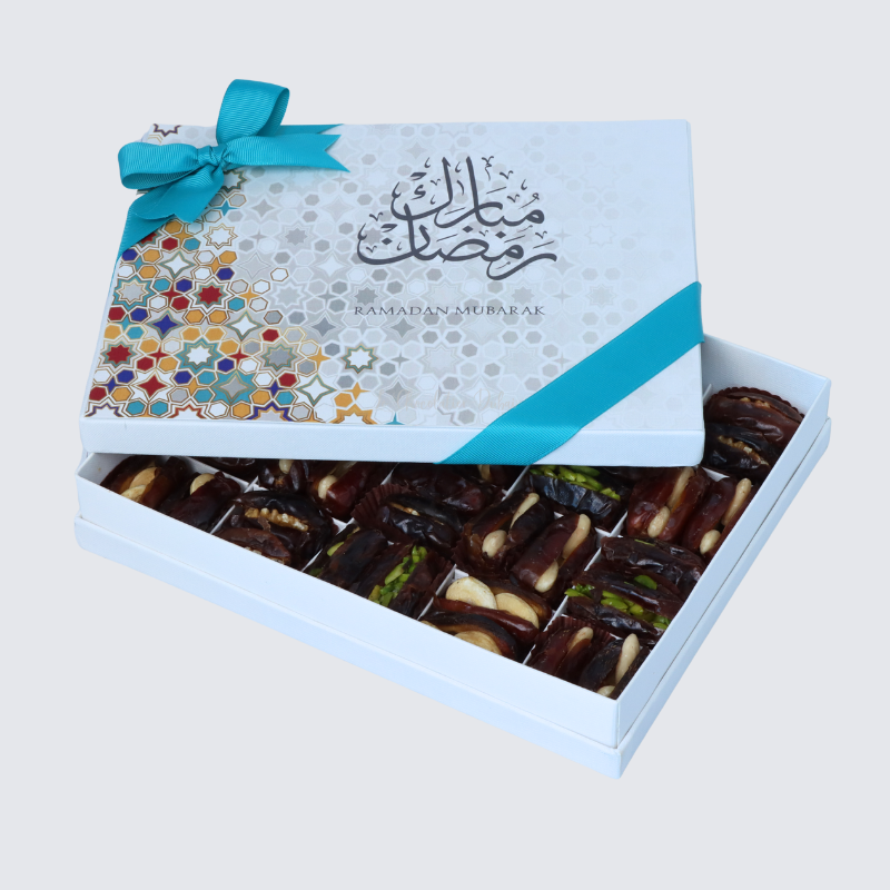 Ramadan mubarak 2-layer premium nut stuffed dates 20-piece hard box