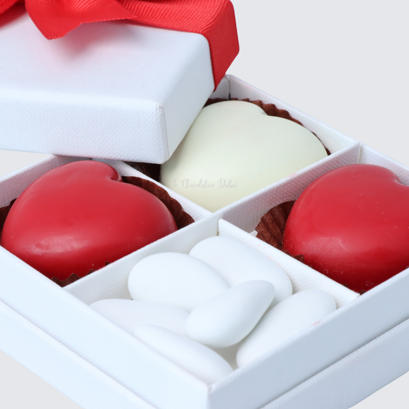 Happy valentine's heart chocolate & almond dragees 4-piece hard box