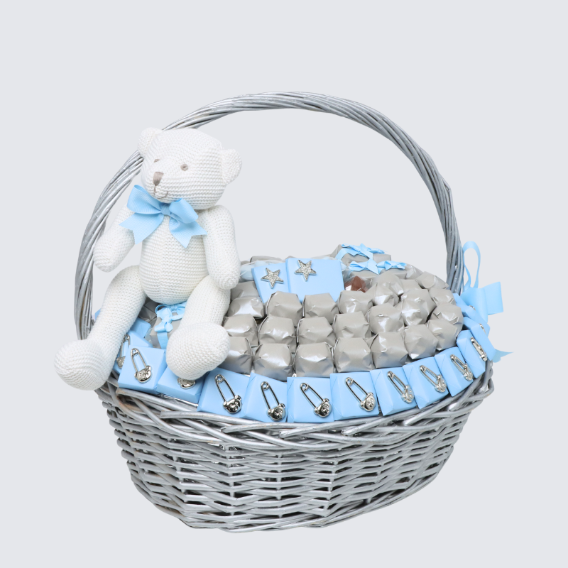 Baby boy cradle decorated chocolate extra large basket