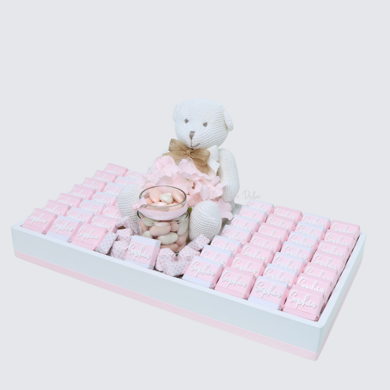 Baby girl personalized acrylic decorated chocolate leather tray