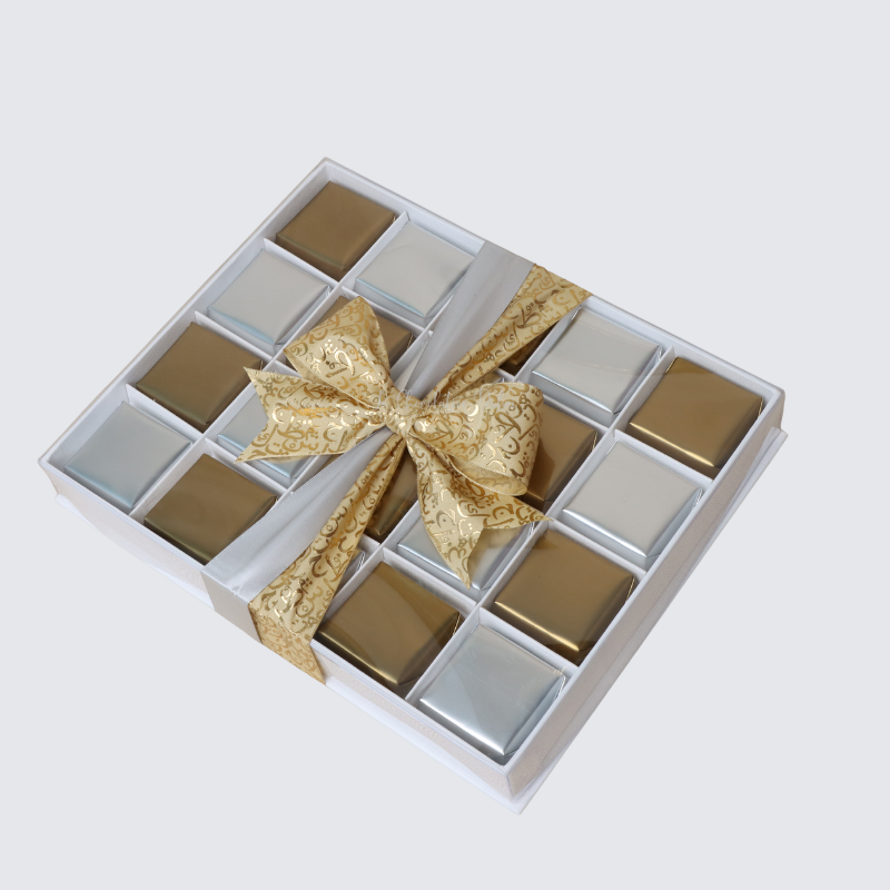 Calligraphic ribbon decorated chocolate view top box