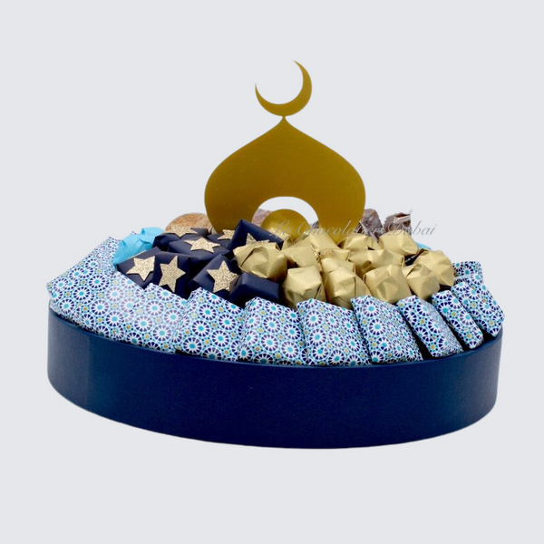 Ramadan Eid decorated chocolate & sweets round leather tray