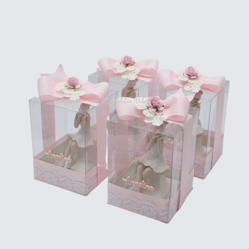 Set of 20 Baby acrylic personalized ceramic ballerina decorated clear box