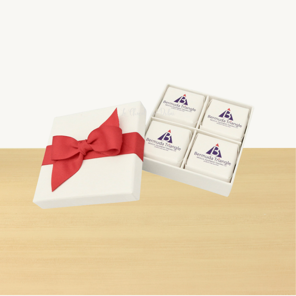 Set of 15 Corporate branded chocolate 4piece hard box with matching ribbon.
