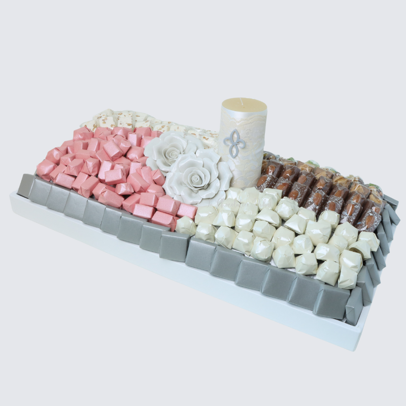 FLOWER CERAMIC DECORATED CHOCOLATE & SWEETS LEATHER TRAY