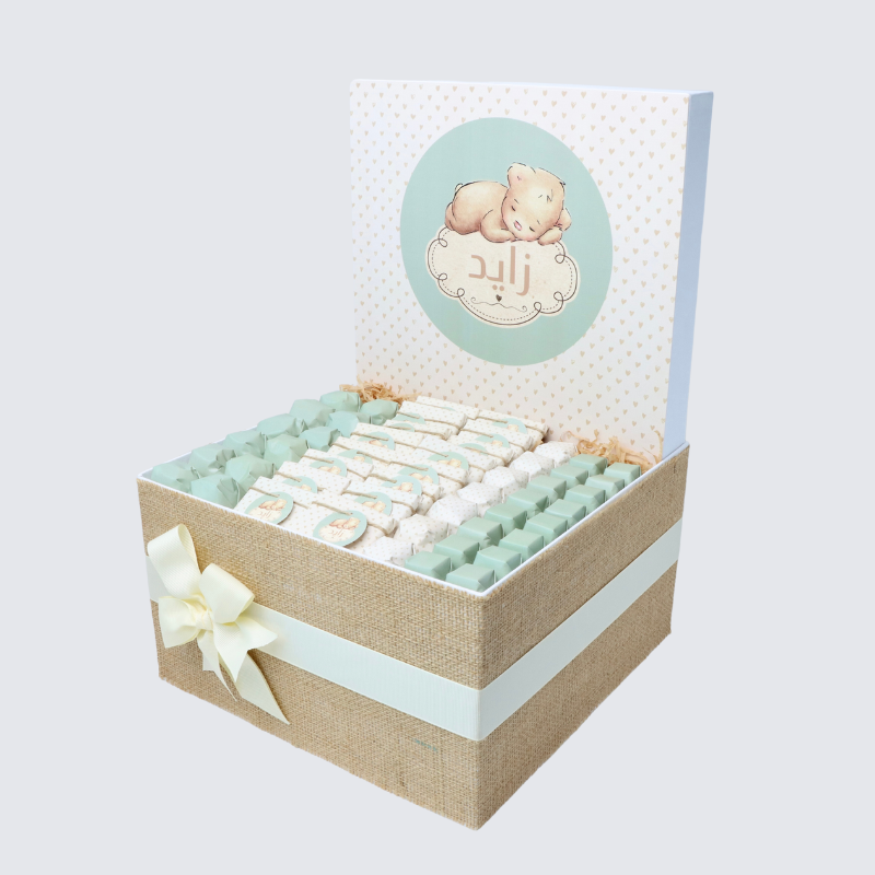 Luxury baby boy teddy personalized design chocolate hamper