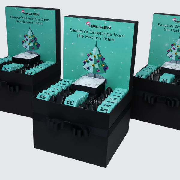 Corporate branded chocolate extra hamper with textured customized backdrop