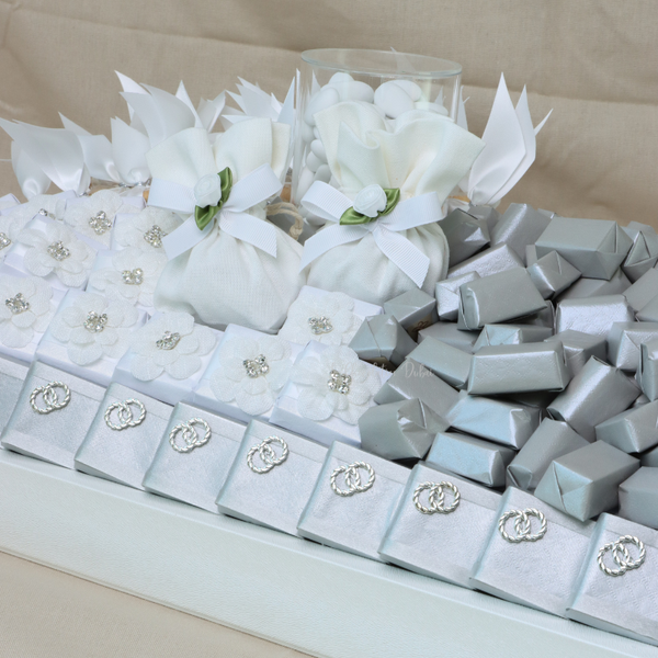 Wedding decorated flower & couple ring chocolate large leather tray