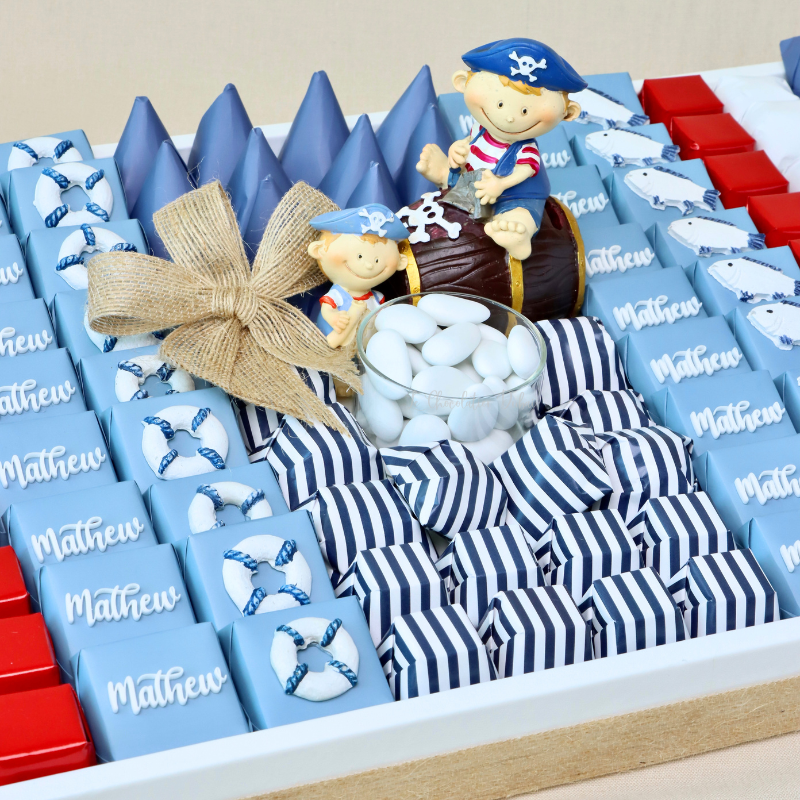 Baby boy nautical theme decorated chocolate leather tray