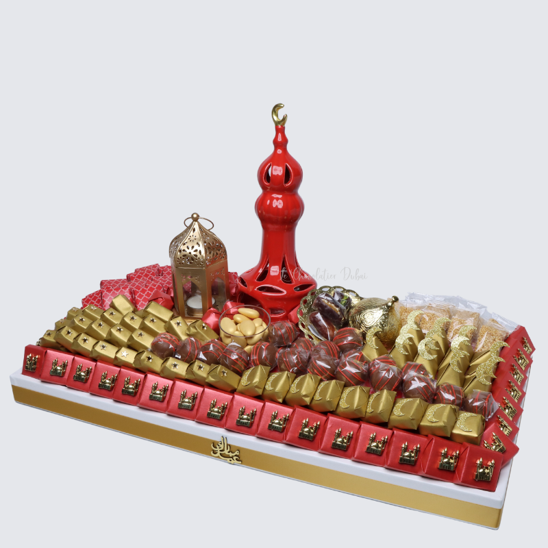 Ramadan eid decorated chocolate & sweets leather tray