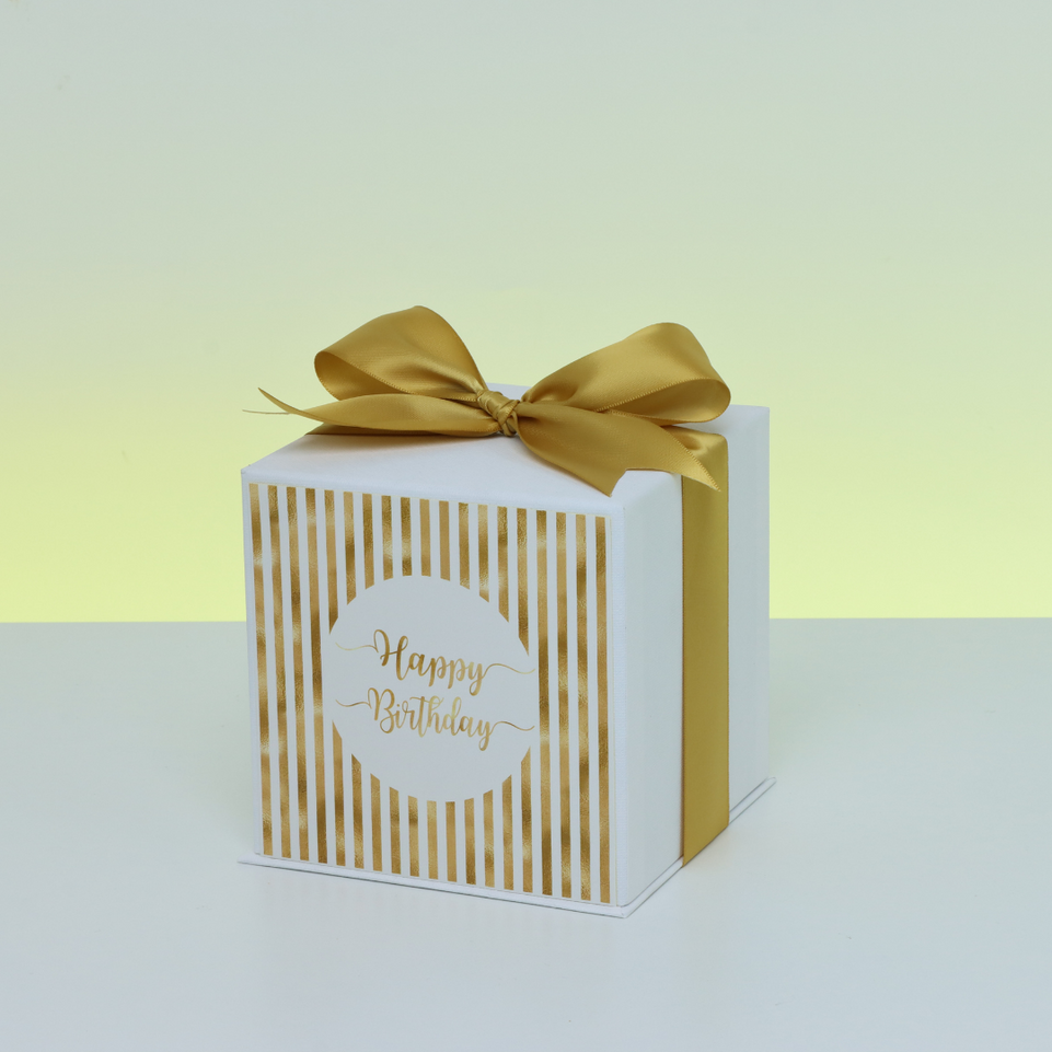 GOLD STRIPE "HAPPY BIRTHDAY" CHOCOLATE HARD BOX