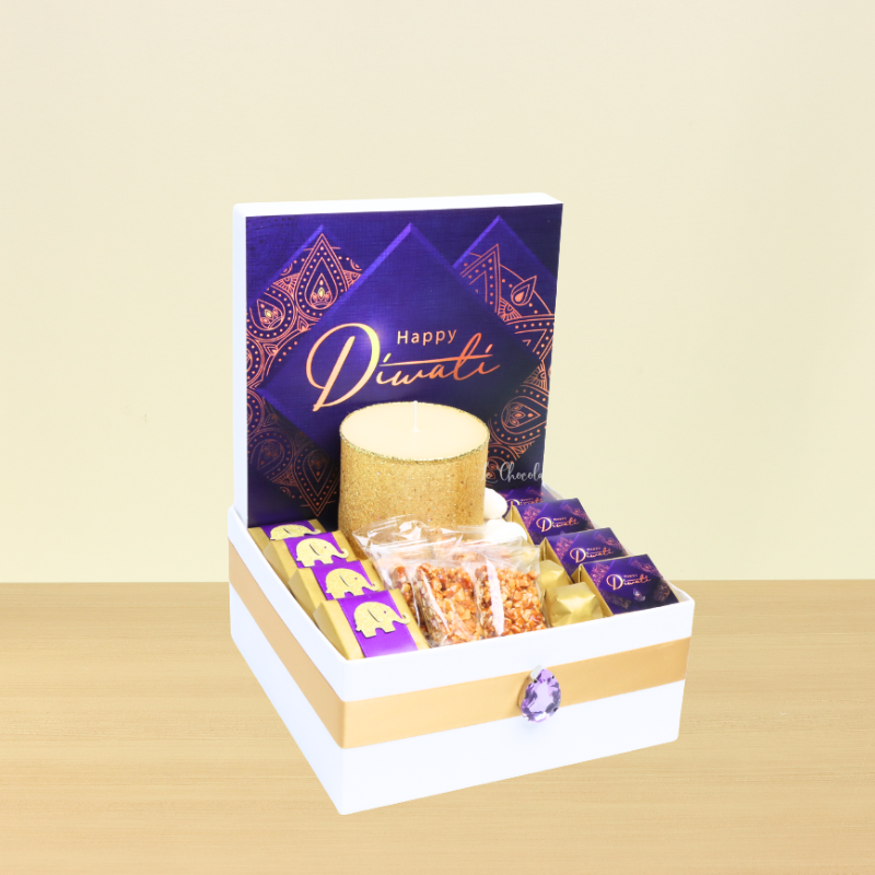 Diwali decorated candle and premium chocolate medium hamper