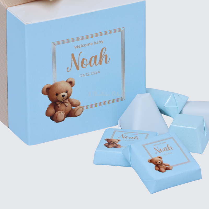 Set of 20 Baby boy announcement chocolate soft cube box