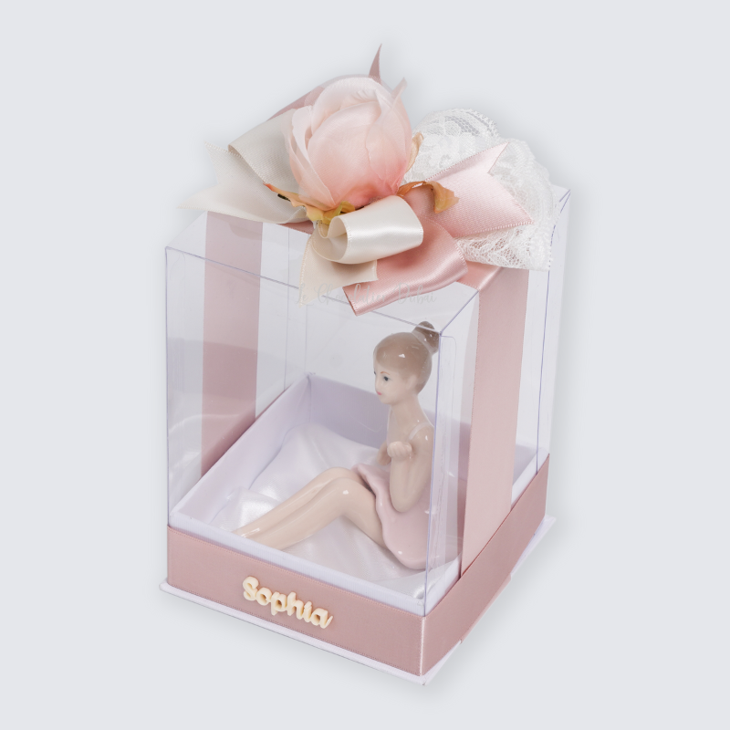 Baby acrylic name personalized ceramic ballerina clear box