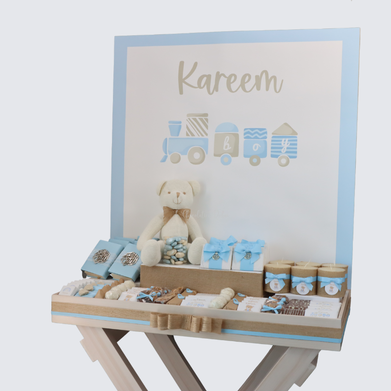 Baby teddy theme personalized chocolate wood stand