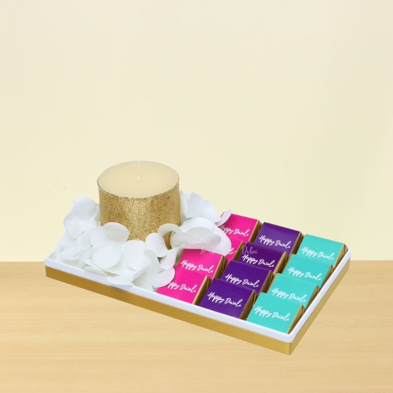 Diwali designed candle & chocolate tray