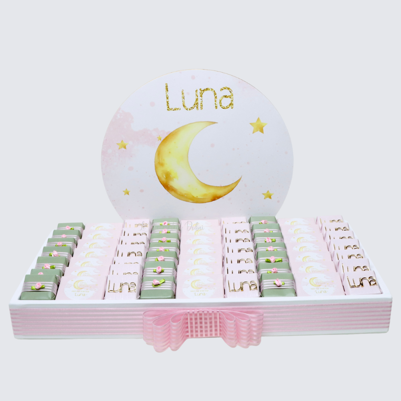 Baby girl personalized moon theme design chocolate leather tray