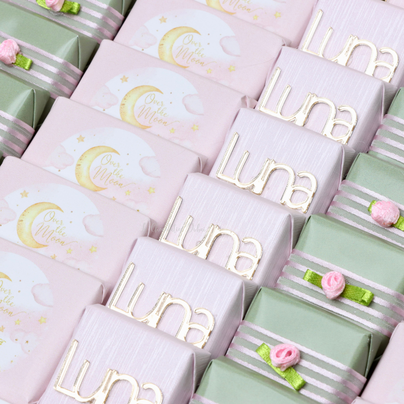 Baby girl personalized moon theme design chocolate leather tray