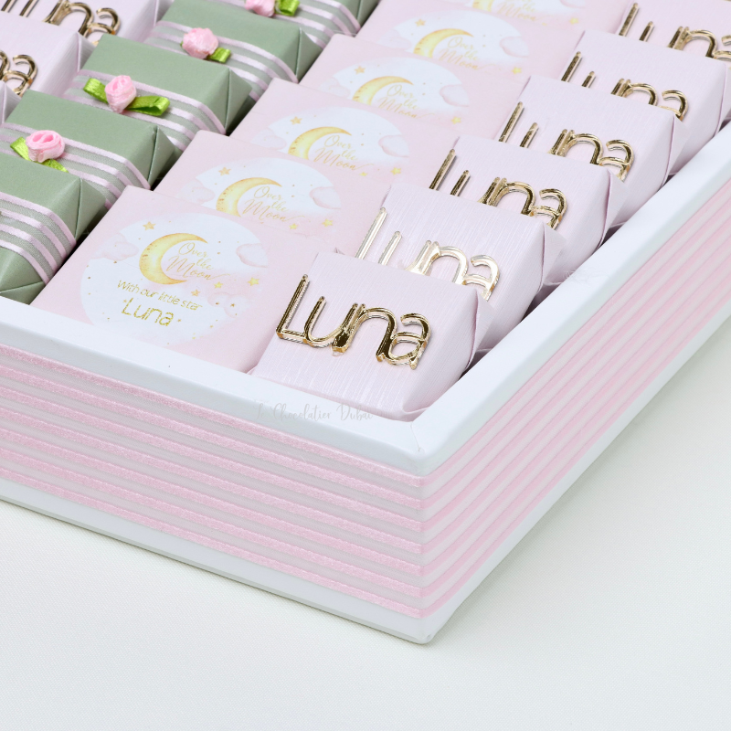 Baby girl personalized moon theme design chocolate leather tray