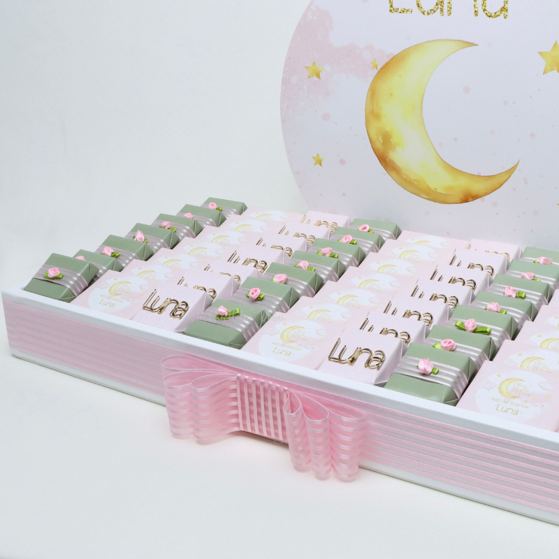 Baby girl personalized moon theme design chocolate leather tray