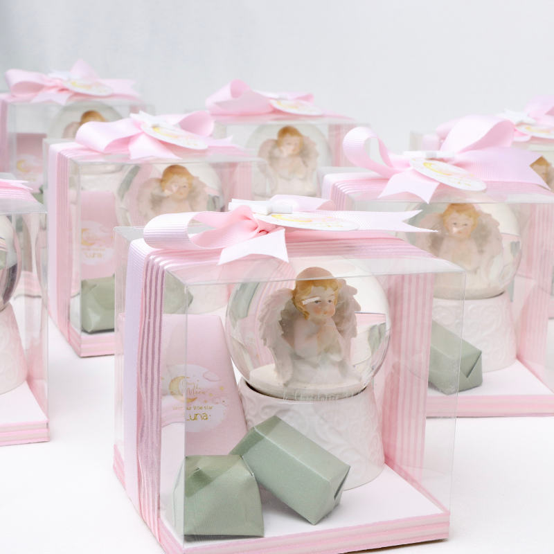 Baby girl angel globe & chocolate clear box