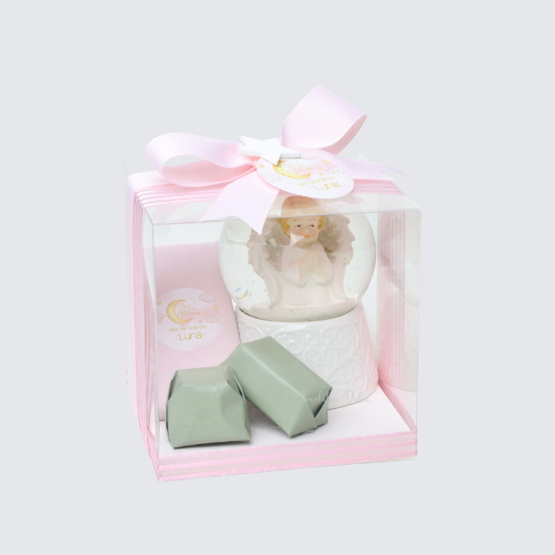 Baby girl angel globe & chocolate clear box