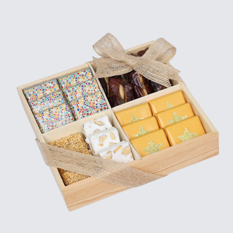 RAMADAN EID DESIGNED CHOCOLATE & SWEETS SECTIONED WOOD TRAY