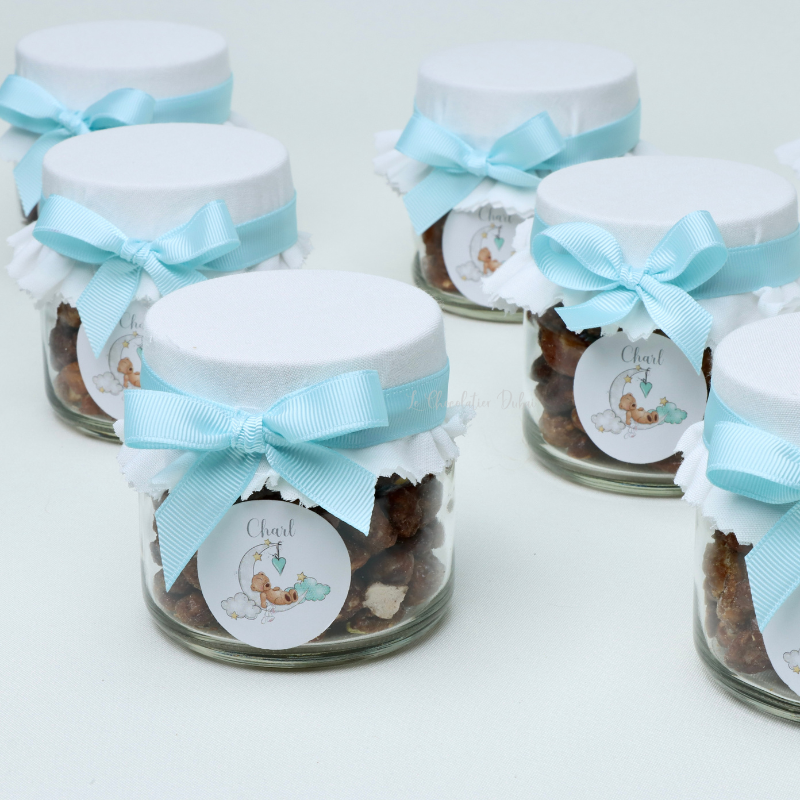 Baby boy personalized caramelized nuts jar