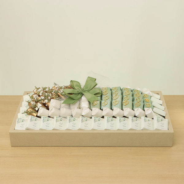 Bridal customized sage green decorated premium chocolate medium leather tray
