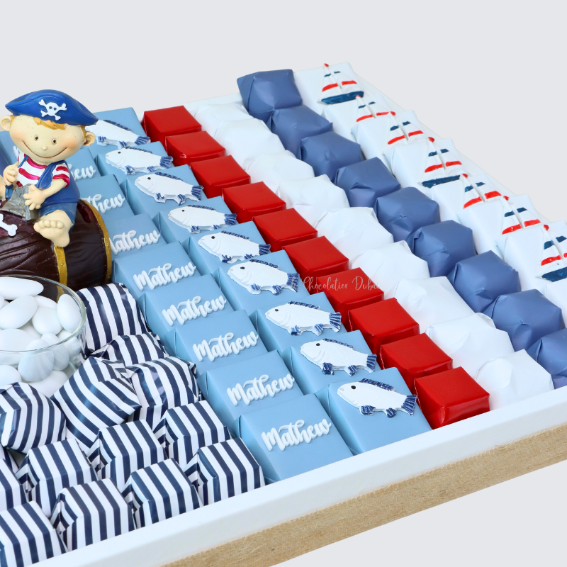 Baby boy nautical theme decorated chocolate leather tray