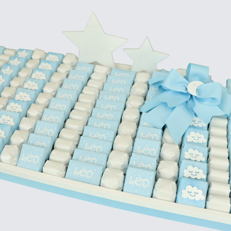 Baby boy acrylic stars decorated chocolate leather tray