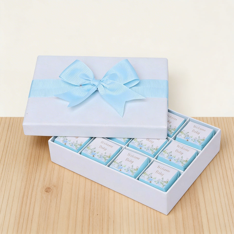 Baby boy flower designed 12-piece chocolate hard box