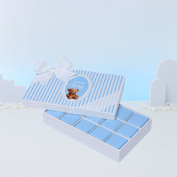 Baby boy "welcome baby" teddy designed 15-piece chocolate hard box
