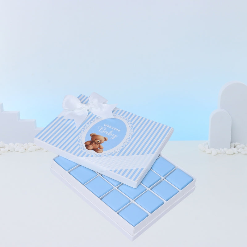 Baby boy " welcome baby " teddy designed 20-piece chocolate hard box