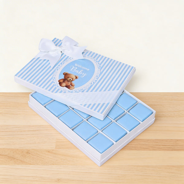 Baby boy " welcome baby " teddy designed 20-piece chocolate hard box