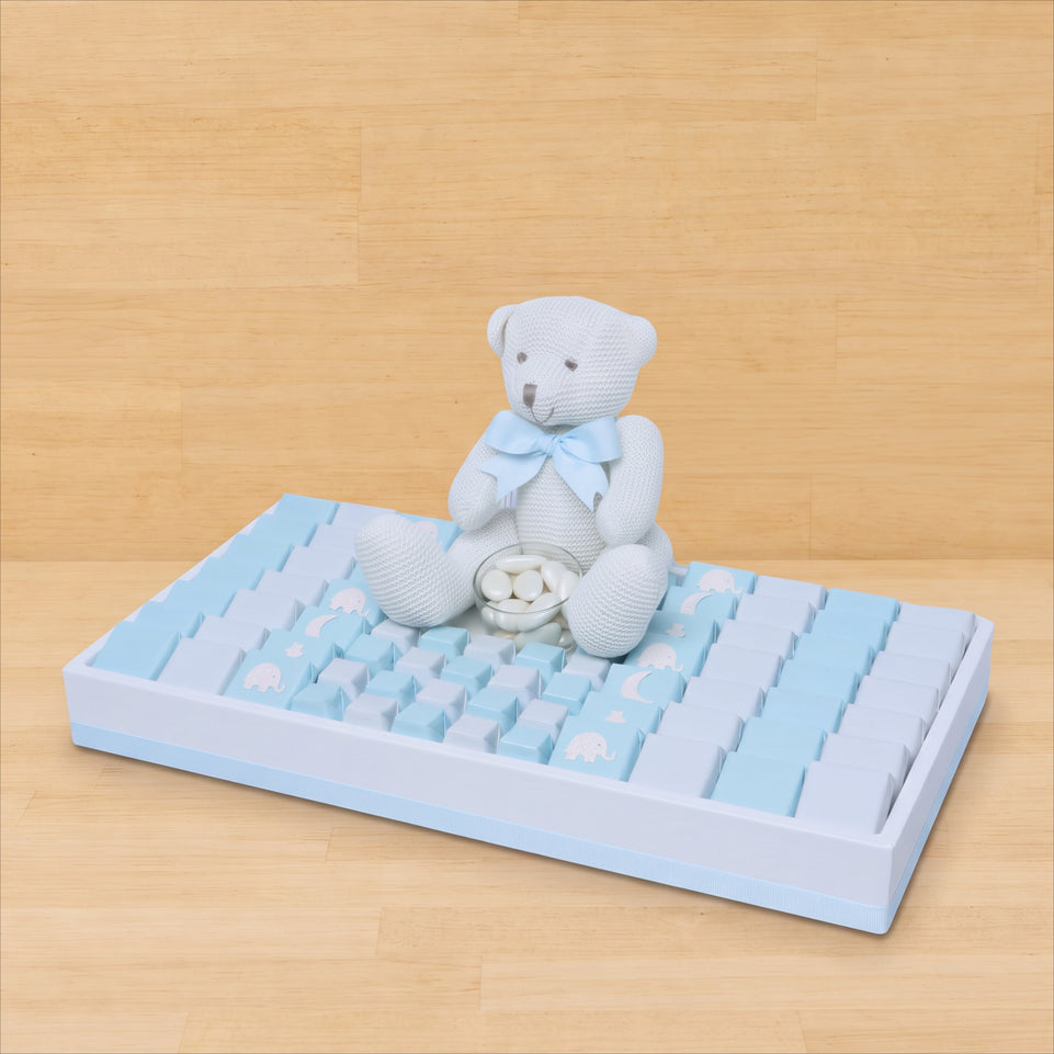 Baby boy glittery decorated chocolate & teddy plush toy leather tray