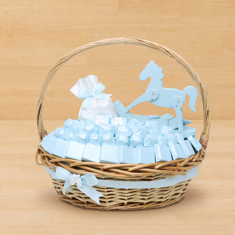 Luxury baby boy rocking horse decorated chocolate basket